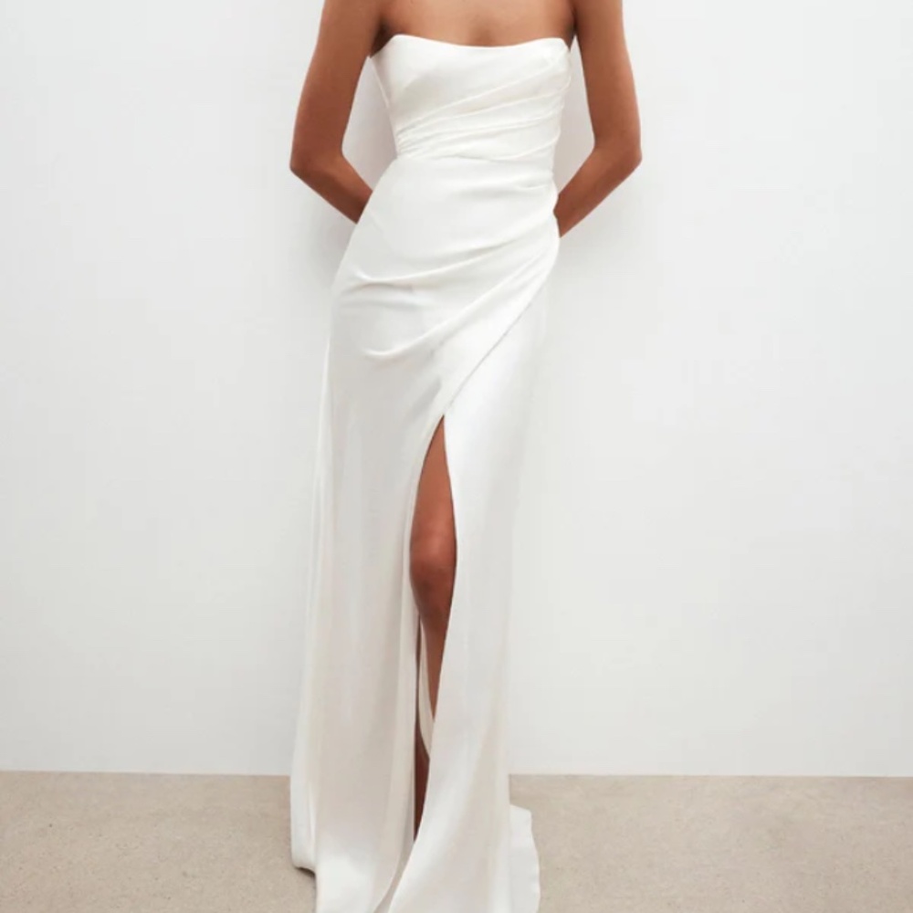 NWT Shona Joy La Lune Cumulus Silk Strapless Corset Gown - Ivory